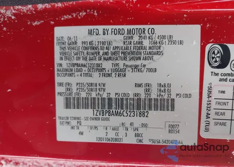 2012 Ford Mustang V6 Premium z USA, uszkodzony, nr VIN 1ZVBP8AM6C5231882